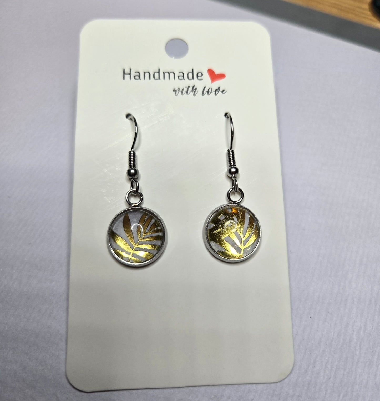 Gold and White Resin Drop Earrings