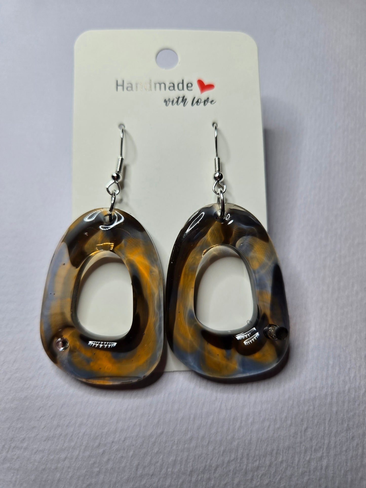 Brown and Grey O Resin Drop Earrings