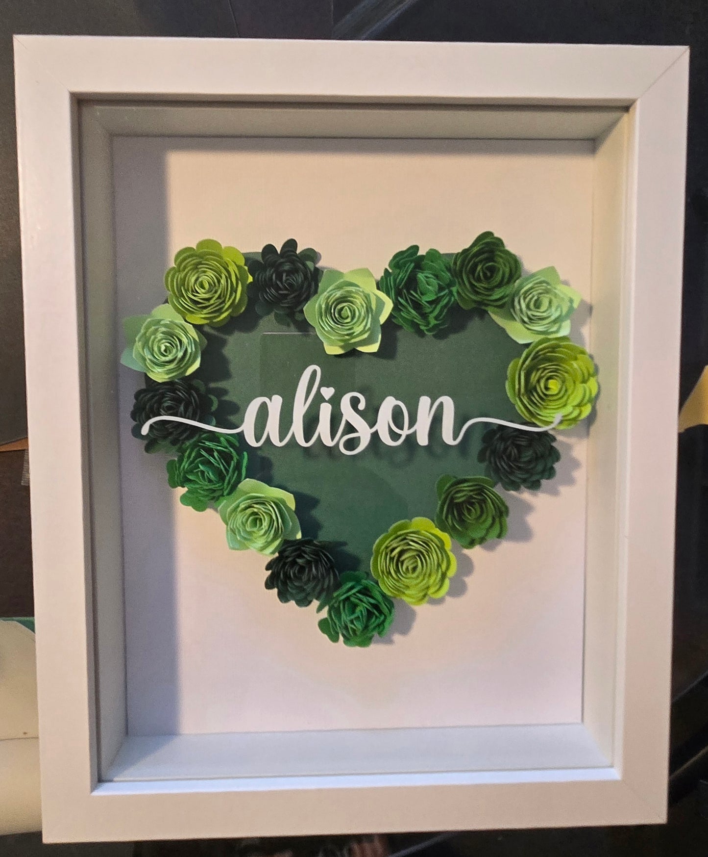 Heart Shadow Box with rolled flowers