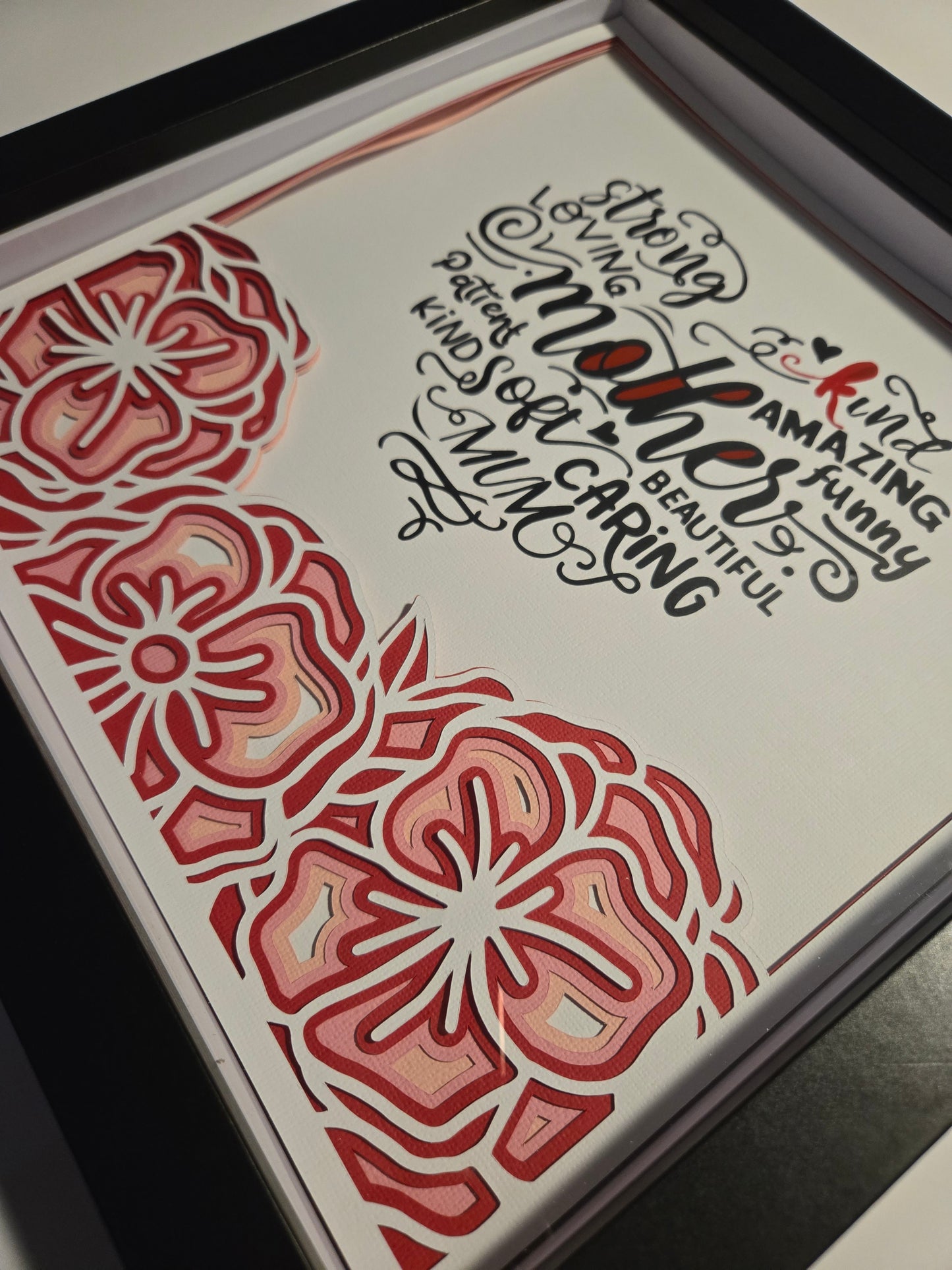 Mother strong and beautiful heart and flower shadow box
