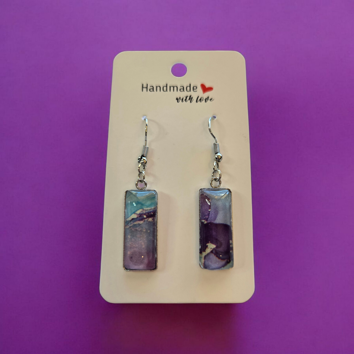 Purple and Blue Resin Drop Earrings