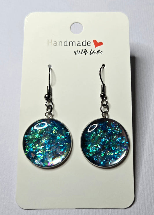 Blue Green Resin Drop Earrings