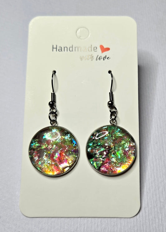 Green Pink Resin Drop Earrings