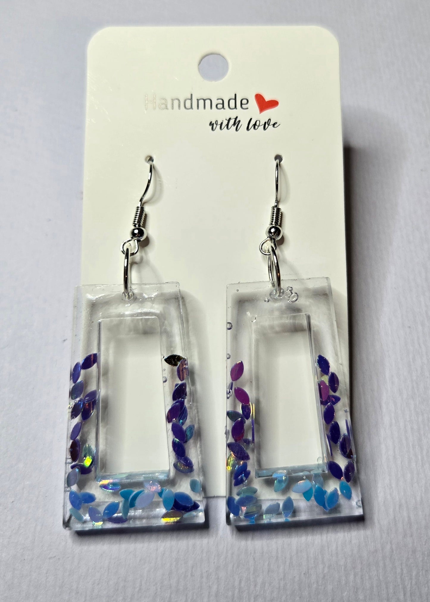 Rectangle Blue Purple Glitter Resin Drop Earrings