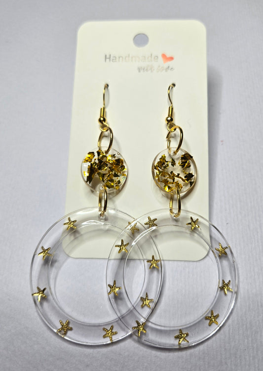 Circle Clear Gold Star & Glitter Resin Drop Earrings