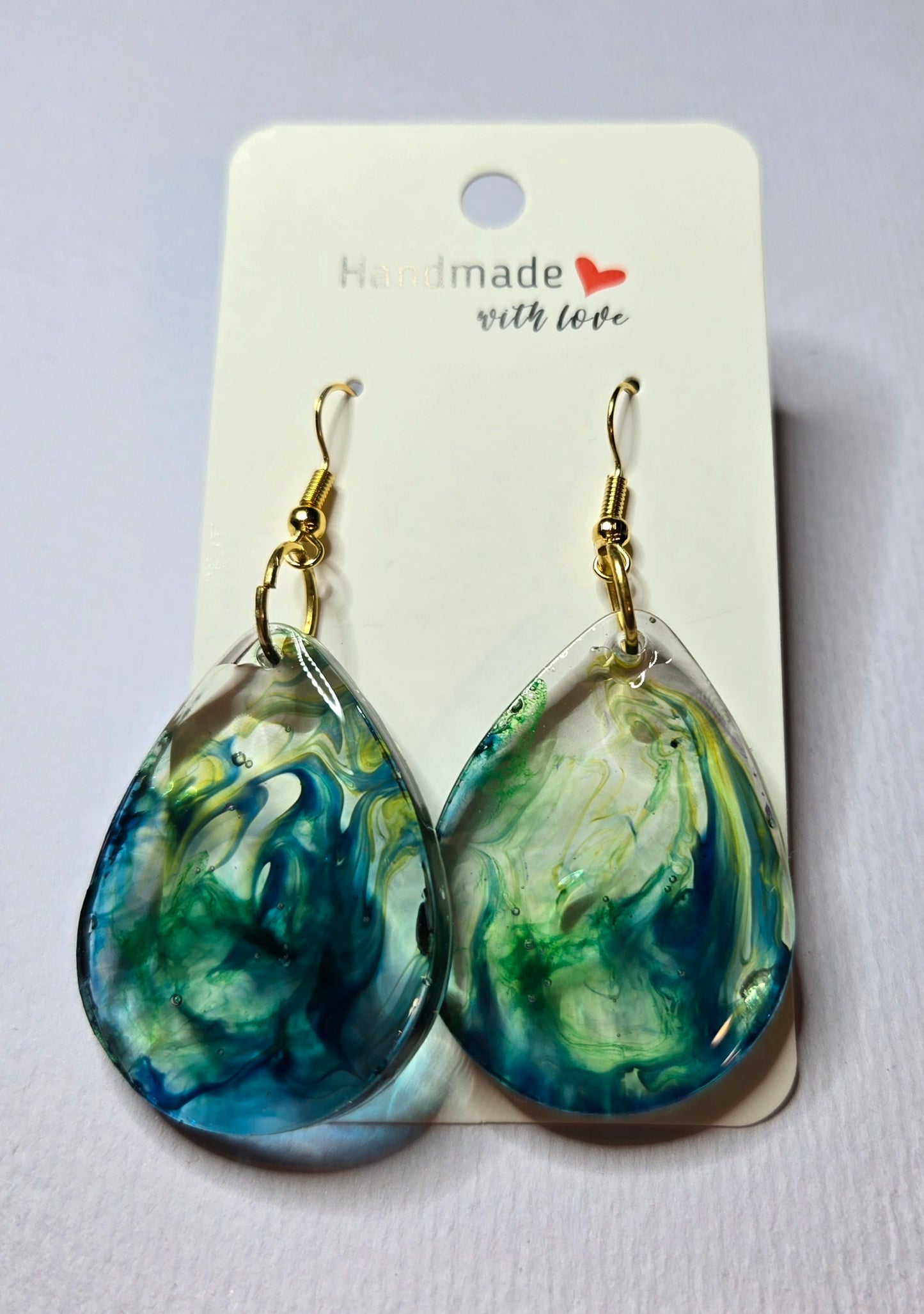 Raindrop (Large) Green Swirl Resin Drop Earrings