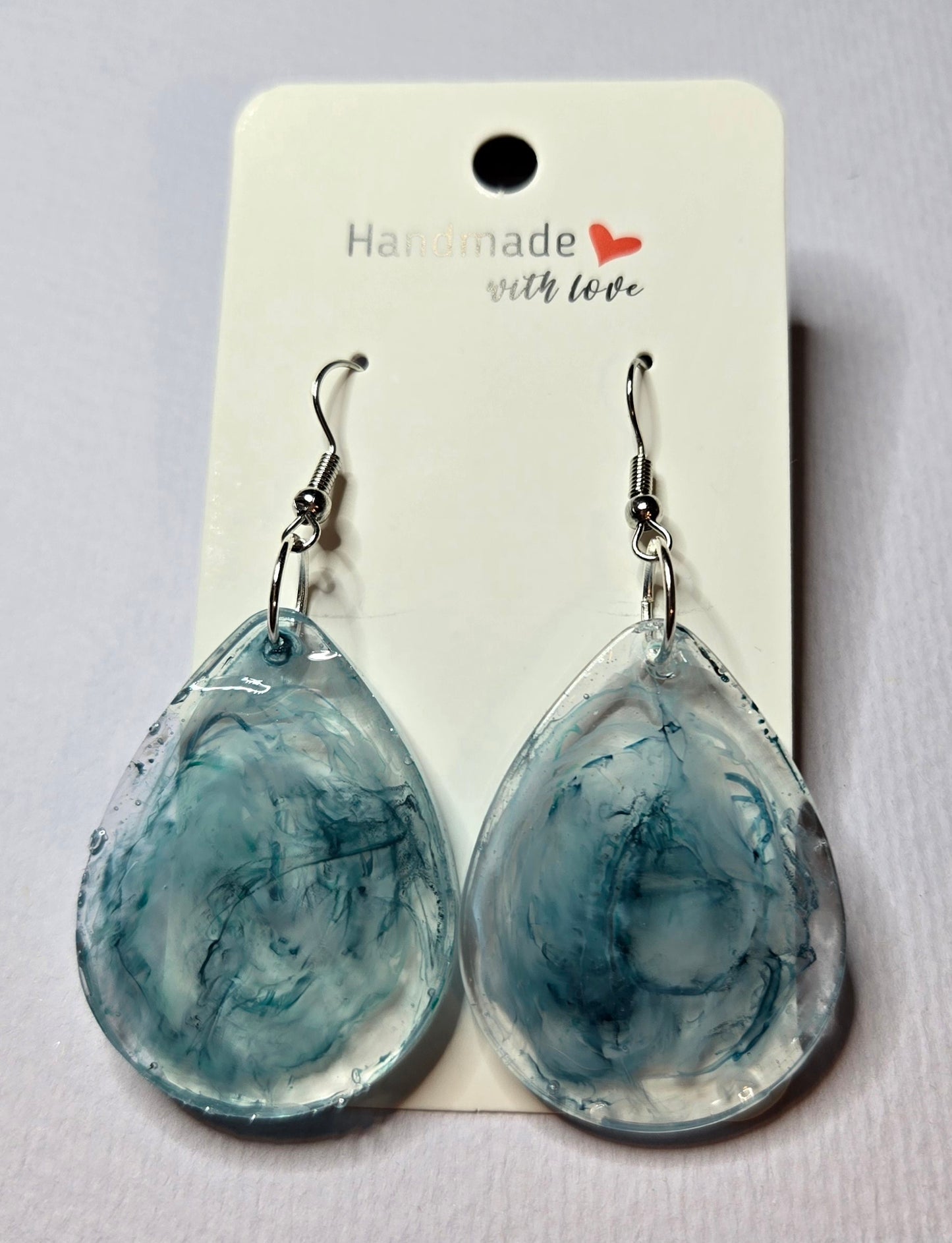 Raindrop (Large) Light Blue Swirl Resin Drop Earrings