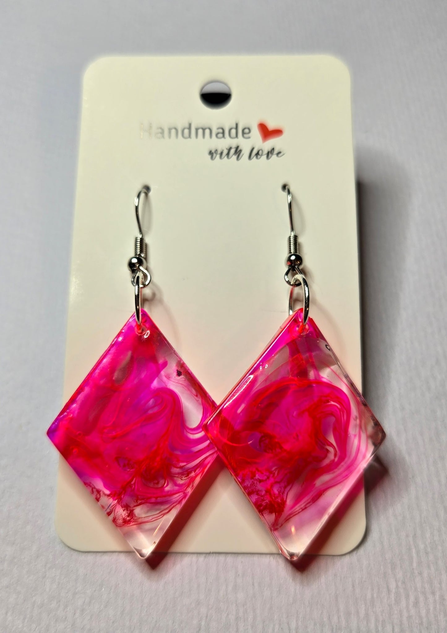 Diamond (Medium) Hot Pink Swirl Resin Drop Earrings