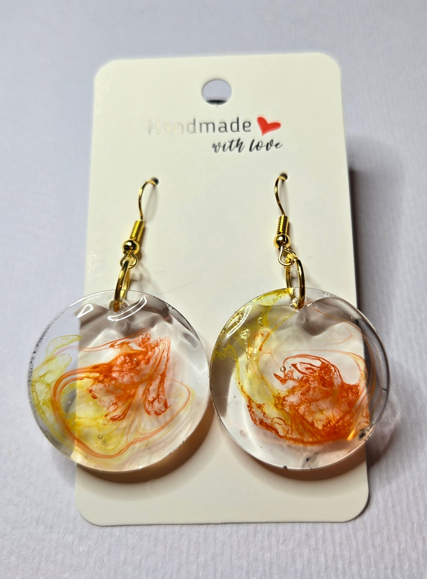 Round (Medium) Yellow & Orange Swirl Resin Drop Earrings