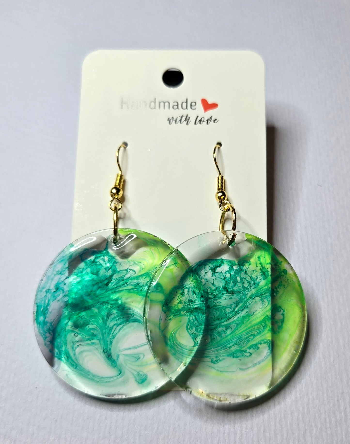 Round (Large) Green Swirl Resin Drop Earrings