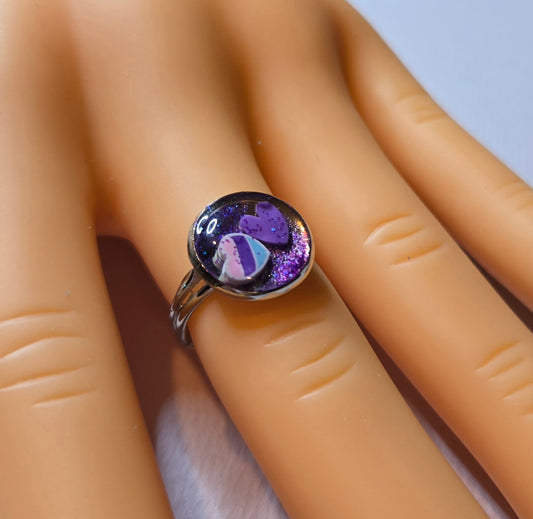 Purple Hearts Resin Ring