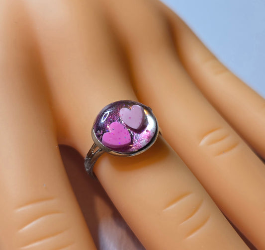 Pink Hearts Resin Ring