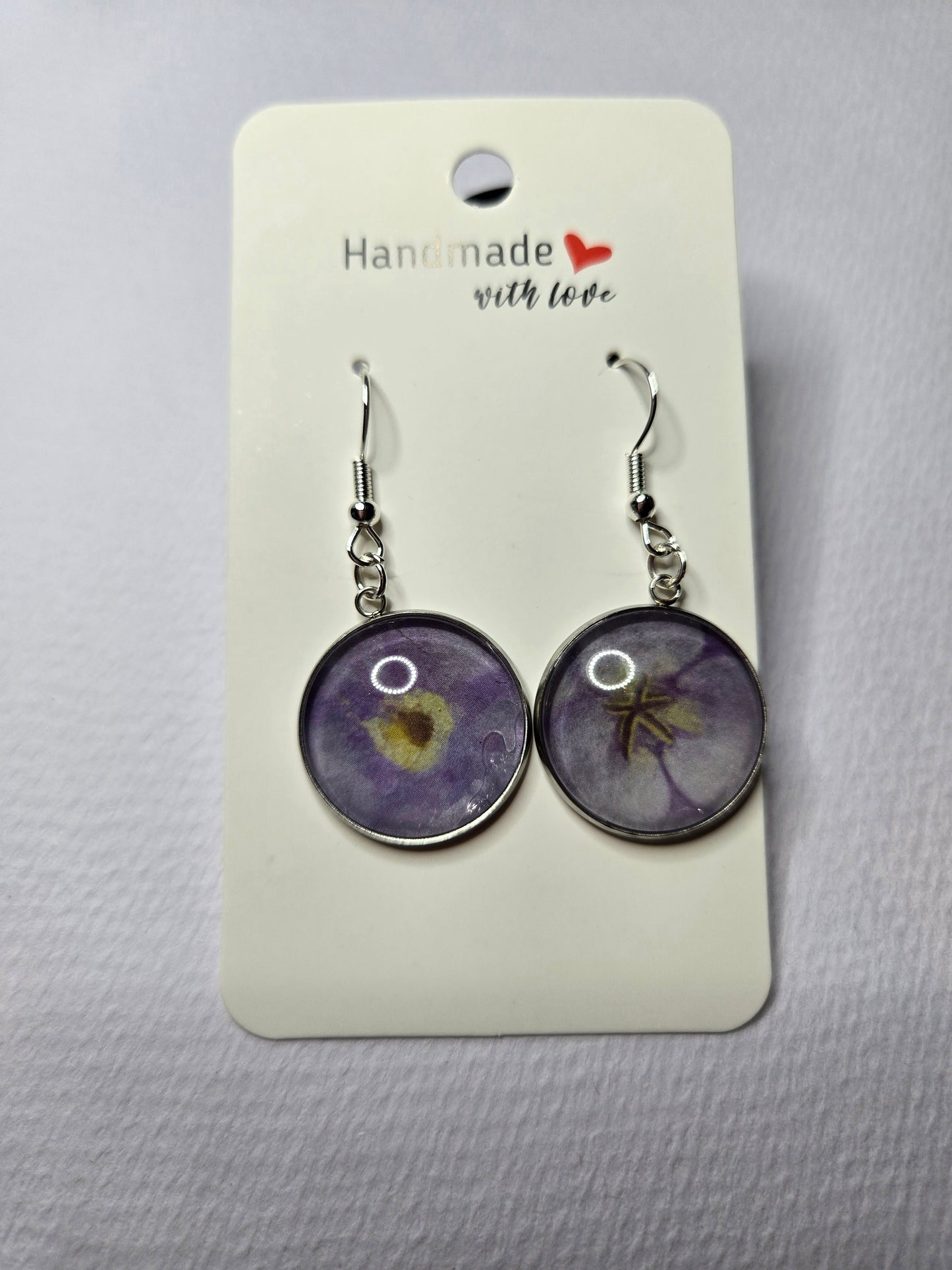Purple Flower Resin Drop Earrings