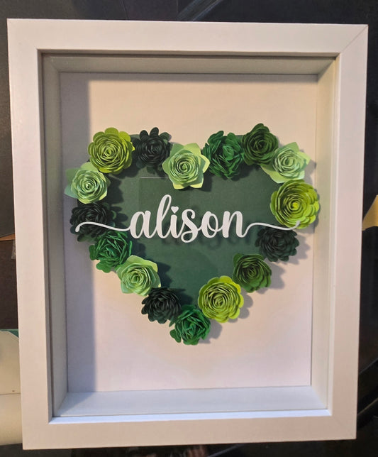 Heart Shadow Box with rolled flowers