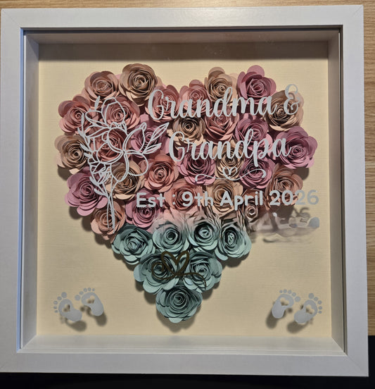 1st time Grandma and Grandpa heart and flower shadow box