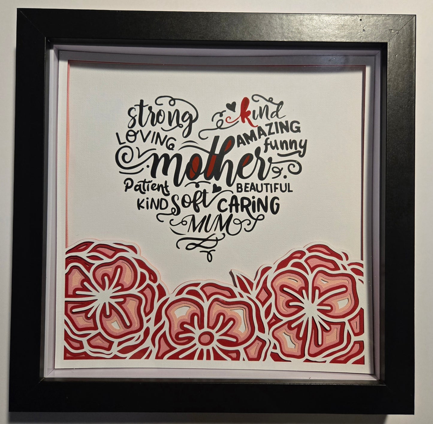 Mother strong and beautiful heart and flower shadow box