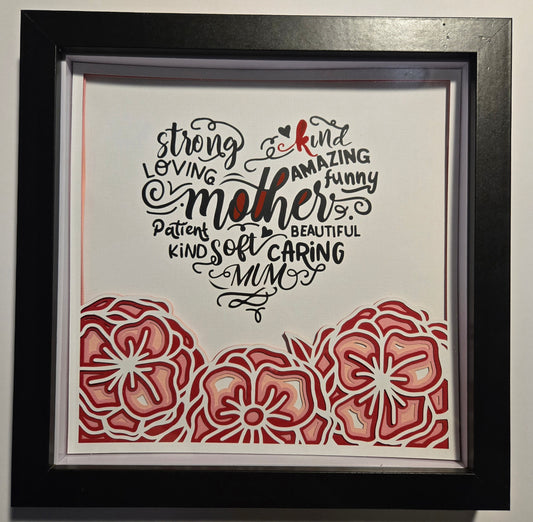 Mother strong and beautiful heart and flower shadow box